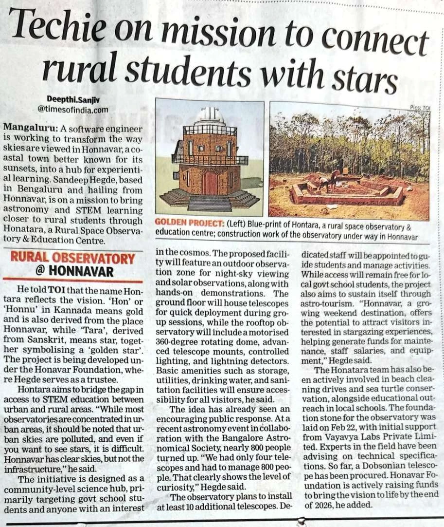Times of India newspaper clipping about HONTARA and its construction